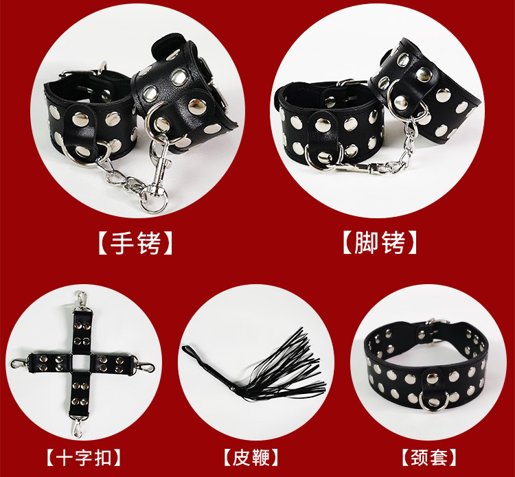 SM Bondage Kit 9-Piece Faux Leather Handcuffs Ball Gag Nipple Clamps Black — detail image 33