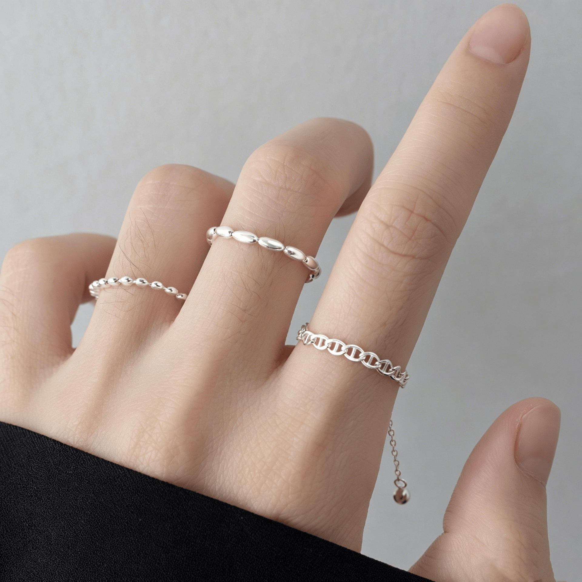 S925 Sterling Silver Pig Nose Rice Grain Round Piece Pull-Out Ring for Women, Light Luxury Niche Design, Trendy Adjustable Index Finger Ring