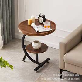 北欧现代双层圆形茶几家居客厅沙发边休闲桌木质阳台储物桌