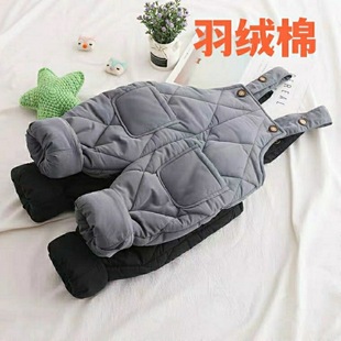 Baby's Down Cotton Strappy Pants Toddler's Cotton Padded Warm Women's Outfit Exterior Boys' Winter Baby's Thickened Cotton Pants