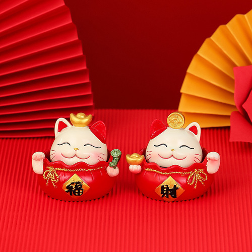 Home Resin Ornaments Lucky Cat Cute Creative Cartoon Doll Porch Desk Decoration Christmas Gift New
