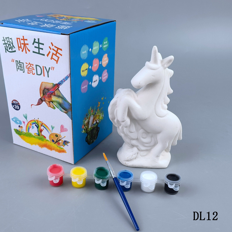 Inventario al por mayor de cerámica simple embrión azul porcelana puzzle niños pintados embrión blanco inventario DIY fábrica de adornos directos