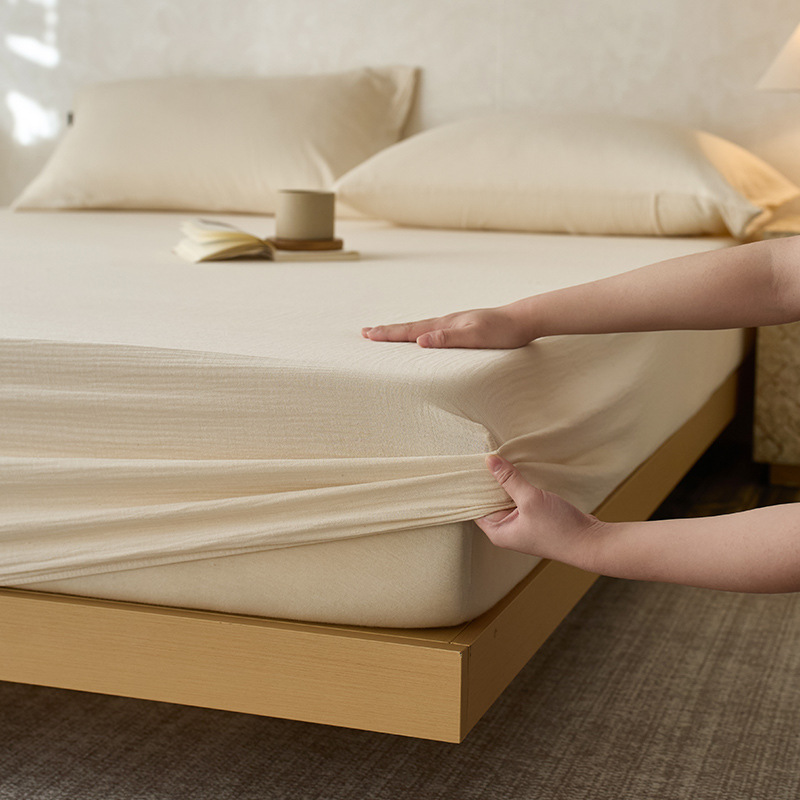 Sombrilla de cama de hilo arrugado de algodón de una sola pieza, funda protectora de colchón Simmons, funda de cama de algodón puro, funda de cama 2024 nuevas cuatro estaciones universales