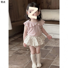 2025 夏幼児スプリットセット女の赤ちゃん甘いピンク Tシャツ女の子花柄スカート 2 点セット