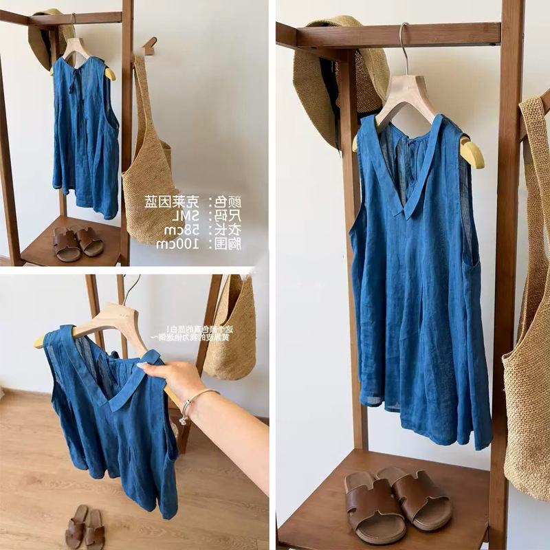 "Cangye" Fashionable and Flattering Hand-Pleated Gathered Elegance Retro Vest Design Solid Color Relaxed Top
