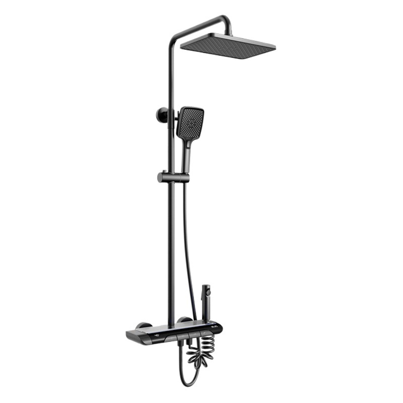 Juego de Ducha Termostática de Latón con Pantalla Digital de Luz Ambiental Gris Pistola, para Baño, con Ducha de Alta Presión para Uso Doméstico