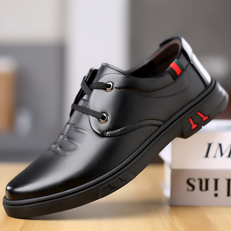Men's Leather Shoes All-match Soft Leather Soft Bottom Breathable Black Business Dress Casual Leather Shoes for Middle-aged Dad Leather Shoes