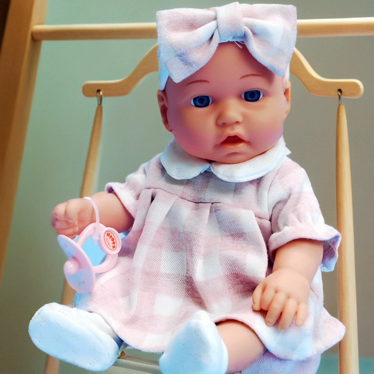 Realistic doll plastic, toy for baby for bath, feeding bottle, pacifier, 30 cm