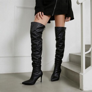 W 66283 Elastic Knee High Boots Pointed Toe ��ɫ�����Lѥ