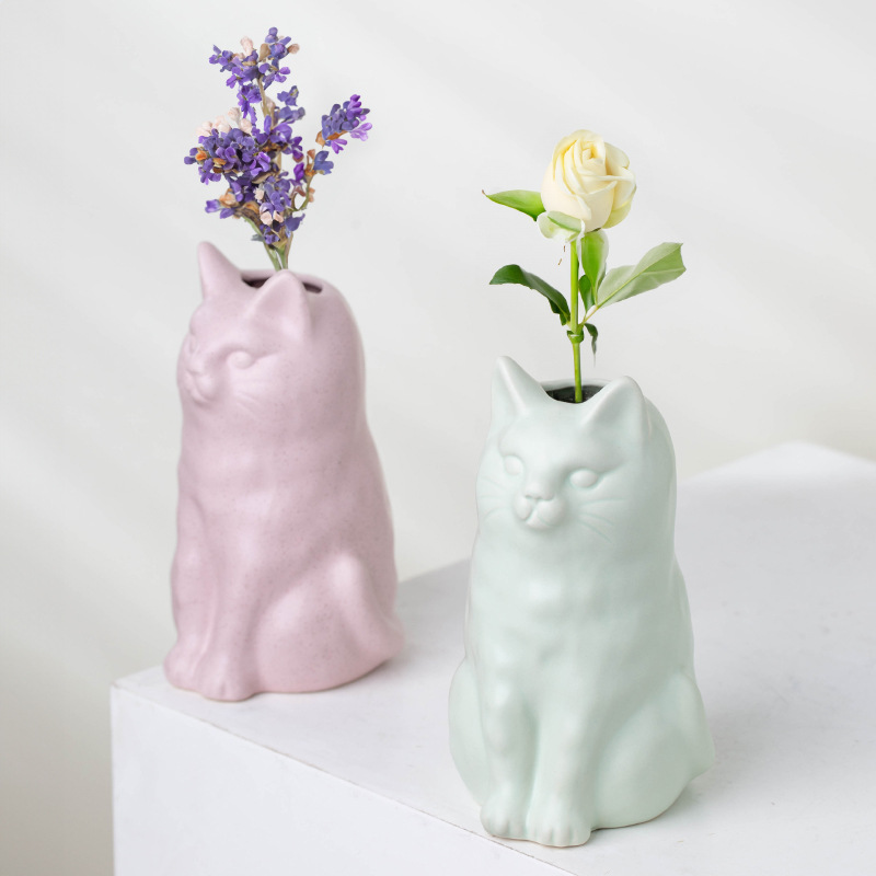 macaron gatos vasos de cerámica sala de estar oficina escritorio decoración de la habitación gatos ornamentos de flores