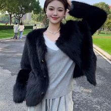 仿狐狸毛短款皮草外套女2026新款加厚圆领秋冬年轻款上衣