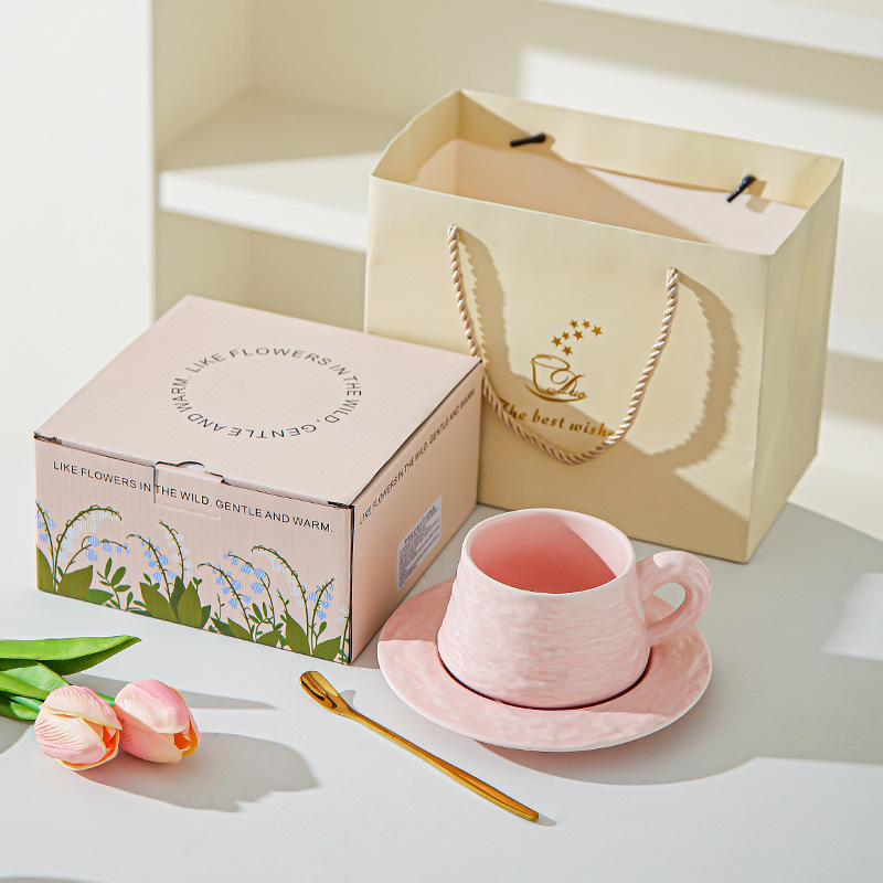 Tazas de café de cerámica de piedra de alta calidad, platos de oficina, tazas de café lujosas, copas de desayuno, regalo de mano.