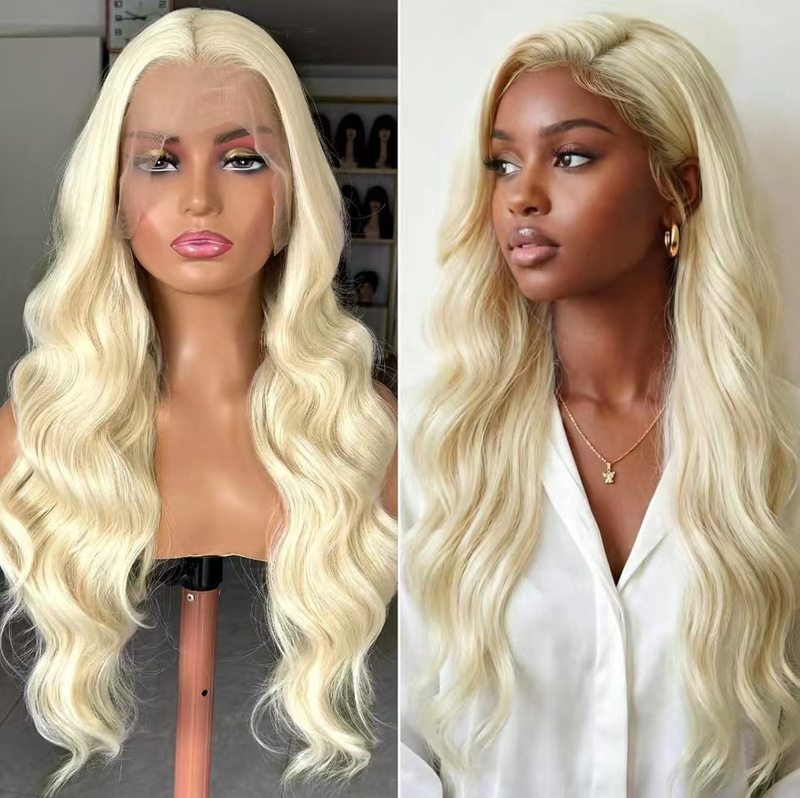 2026 front lace wig for women, long light blonde wavy curly hair lace wig, factory in stock