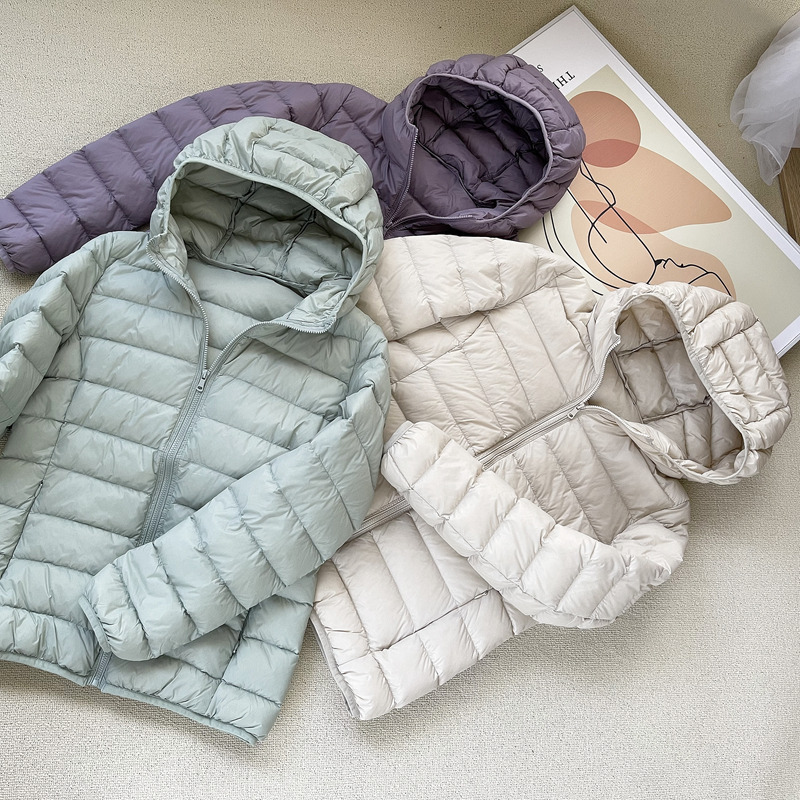 Cross-Border Ultra-Light Women's High-Quality Hooded Ultra-Thin down Jacket, Lightweight Slim-Fit down Jacket, Thin down Coat
