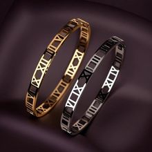 罗马数字18K炉内金手镯镂空情侣不锈钢手饰首饰玫瑰金几何镂空