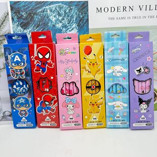 Sanrio Spider-Man Hb Pencil 12 Boxed Cinnamon Dog Melody Wooden Sketch Pen Writing Pen Stationery