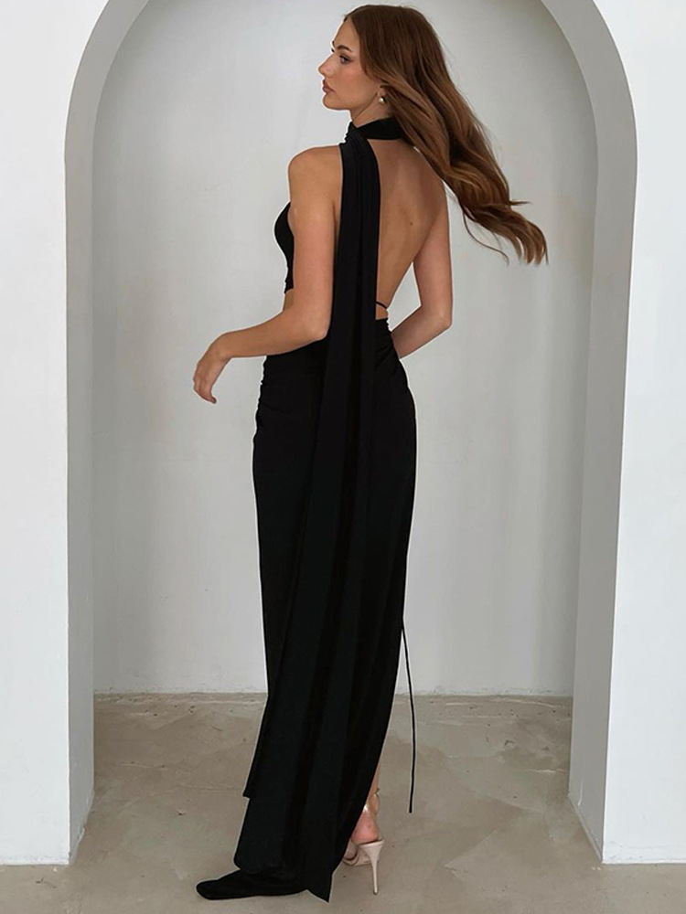 Women's Sheath Dress Sexy Collarless Hollow Out Backless Sleeveless Solid Color Maxi Long Dress Banquet Party display picture 16