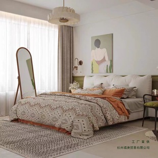 French Cream Style Master Bedroom, Modern and Simple Wavy Bed, Soft-Packed Double Storage Bed, Wedding Bed