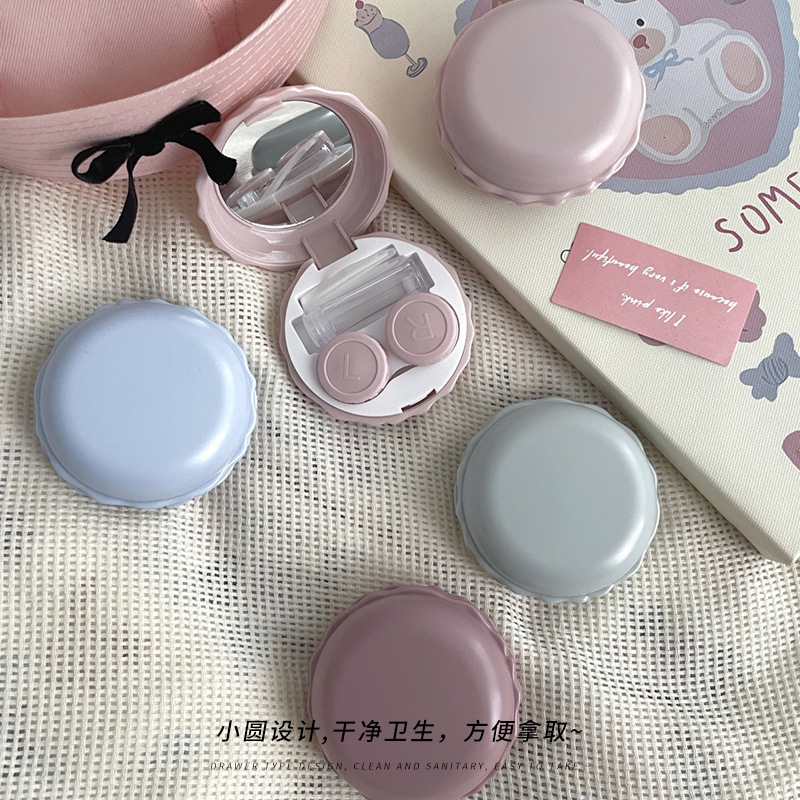 隐形眼镜盒子美瞳盒收纳盒护理盒便携伴侣盒高级感双联盒可爱圆形