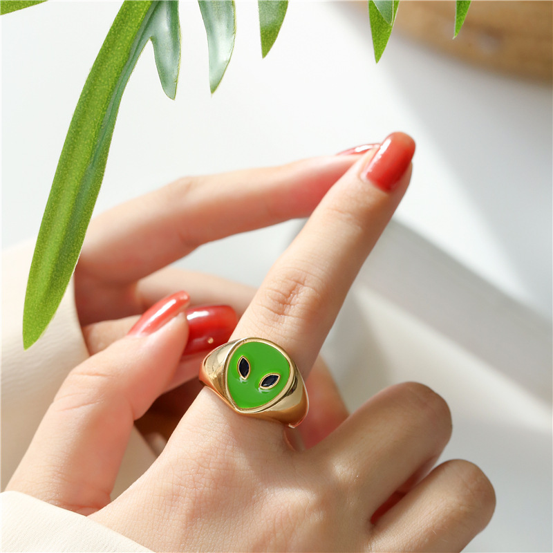 copper dripping oil alien shape open ring wholesale jewelry Nihaojewelry