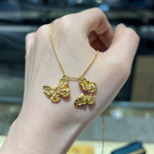 18K Gold Butterfly Pendant Au750 Colorful Gold Dazzling Dream Butterfly Fashion Versatile Necklace Clavicle Chain Water Shell Gold