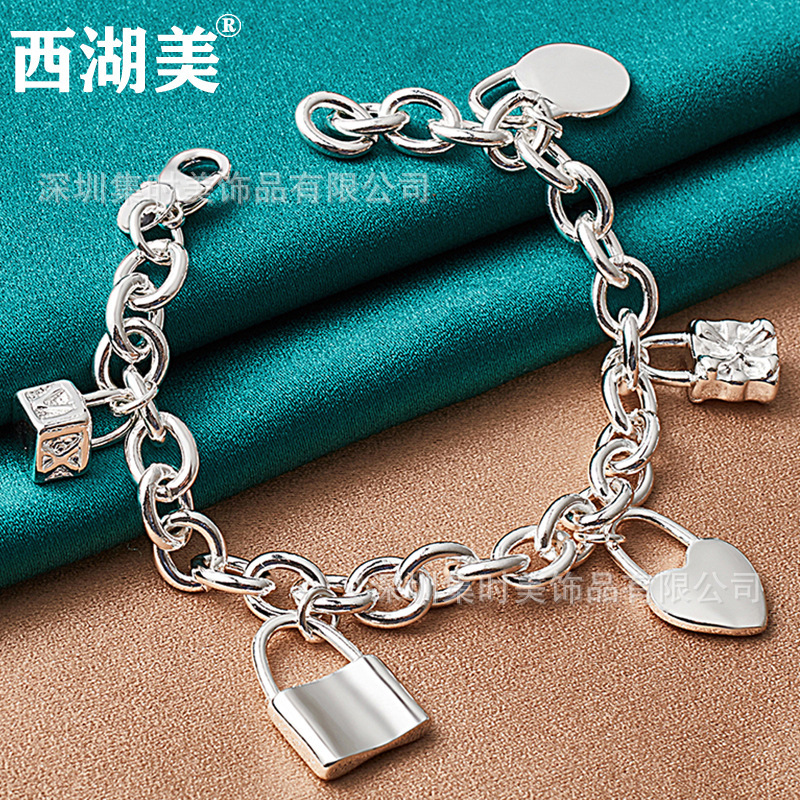 West Lake Beauty Bracelet Five Lock Pendant Silver Jewelry Women's Jewelry West Lake Beauty Bracelet Five Lock Pendant Silver Jewelry Women's Jewelry