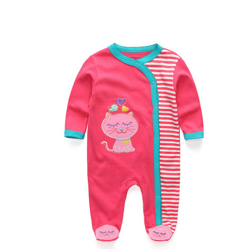 Kiddiezoom newborn pure cotton buttoned romper, baby jumpsuit, single piece closed hoodie, foreign trade children's clothing