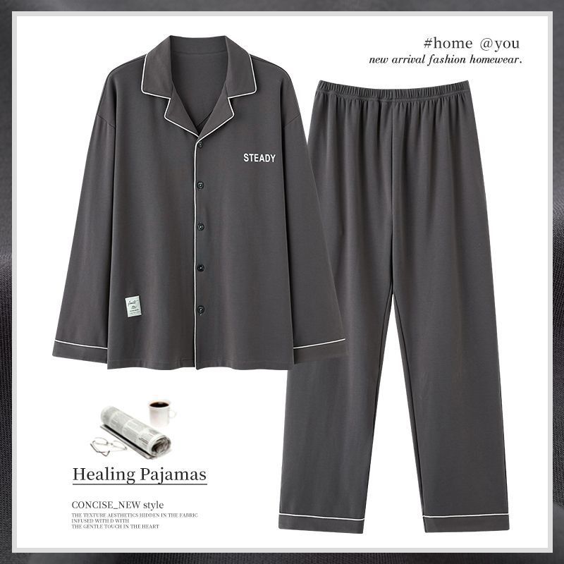 Pijamas de algodón para hombres primavera y otoño de alta calidad con solapa de manga larga, ropa de hogar para hombres de otoño y invierno se puede usar fuera