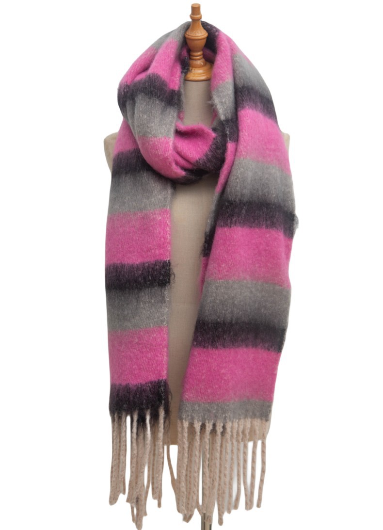 770g Weight Scarf Classification Daily Occasion Polyester Material Stripe Pattern Autumn&Winter Season Women's Gender Tassel Design Casual, Simple Style Style Women's Casual Simple Style Stripe Polyester Tassel Scarf 8