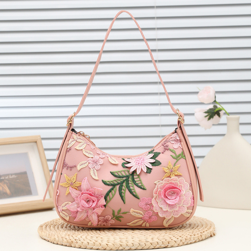 2025 nueva bolsa de hombro de alto valor axilar flores bordadas estilo callejero bolsa de moda personalidad de mujer image 1