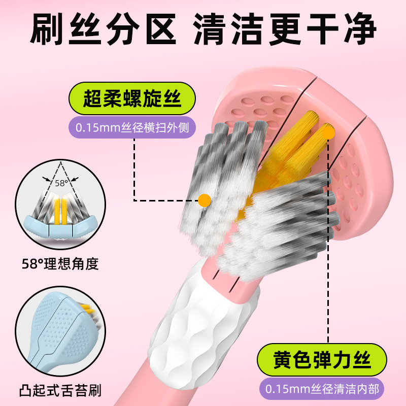 Disfrute de un cepillo de dientes de tres caras 3D estereoscópico cepillo de dientes de pelo suave, dientes limpios de alta calidad, alta calidad de la piel, lengua limpia para parejas.