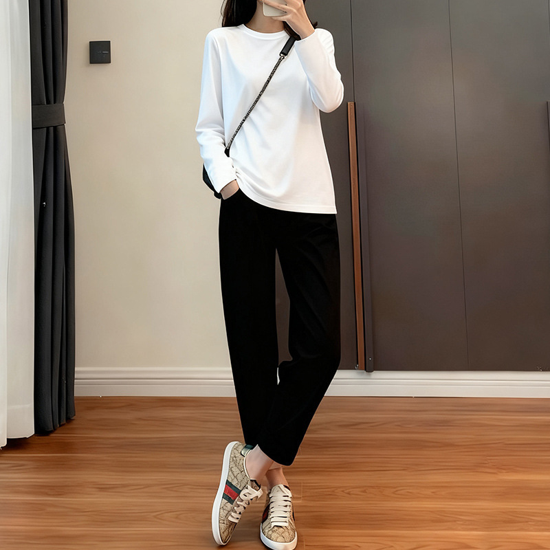 50-Count Water-Soft Cotton Double-Sided Long-Sleeved T-Shirt for Women Xinjiang Long-Staple Cotton 7A Antibacterial Pure Color Round Neck Bottoming Shirt White t Third Generation 50-Count Water-Soft Cotton Double-Sided Long-Sleeved T-Shirt for Women Xinjiang Long-Staple Cotton 7A Antibacterial Pure Color Round Neck Bottoming Shirt White t Third Generation