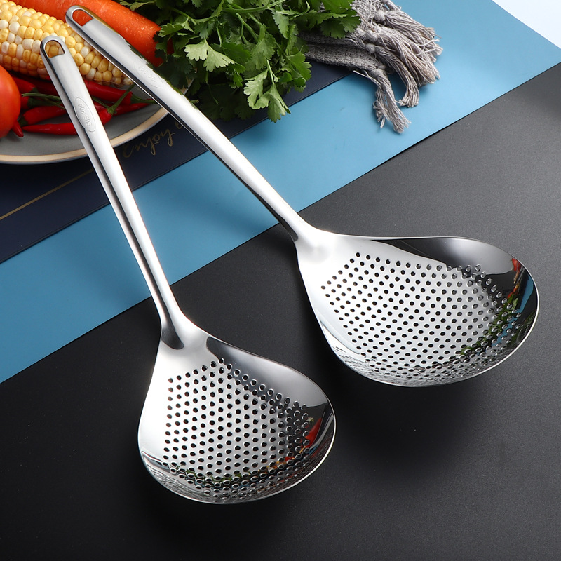 304 cucharón de acero inoxidable cucharón de cocina doméstica cocina de filtro de salsa frita embocadillos de pesca patatas fritas sopa de flores