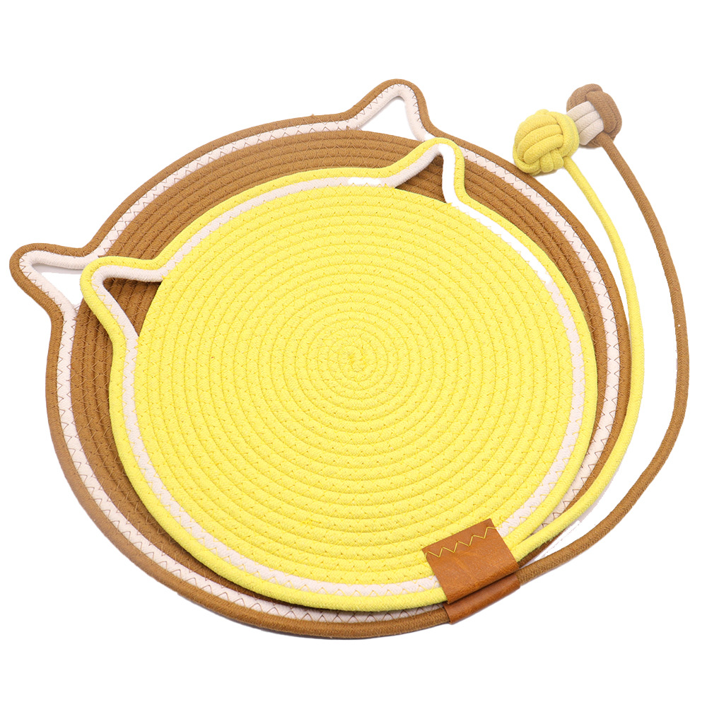 Cojín redondo para gatos con bola de cuerda de algodón, tabla de agarre para gatos tejida, tabla de garras de gato resistente al desgaste