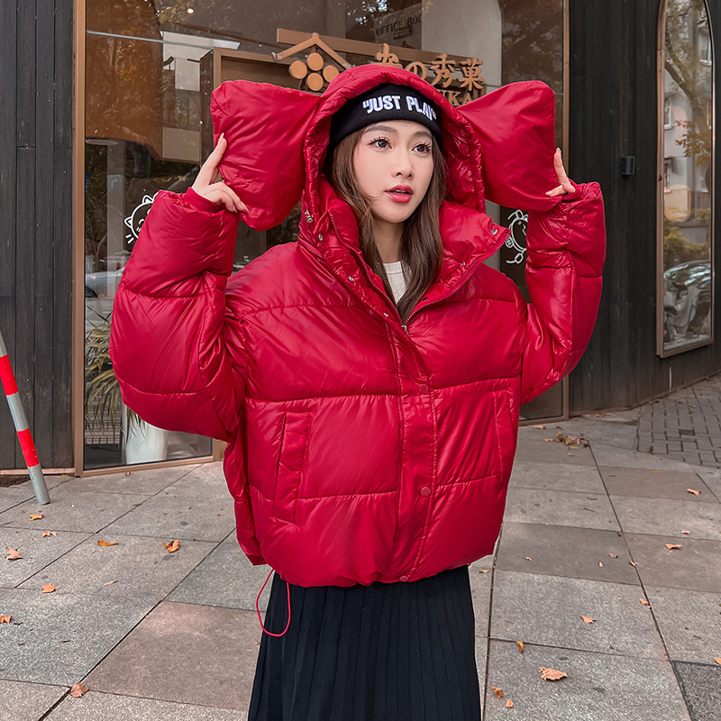2024 nuevo abrigo de algodón de pluma, ropa de moda de mujer con capuz, abrigo de algodón corto suelto, chaqueta de algodón coreana de invierno, ropa de pan gruesa