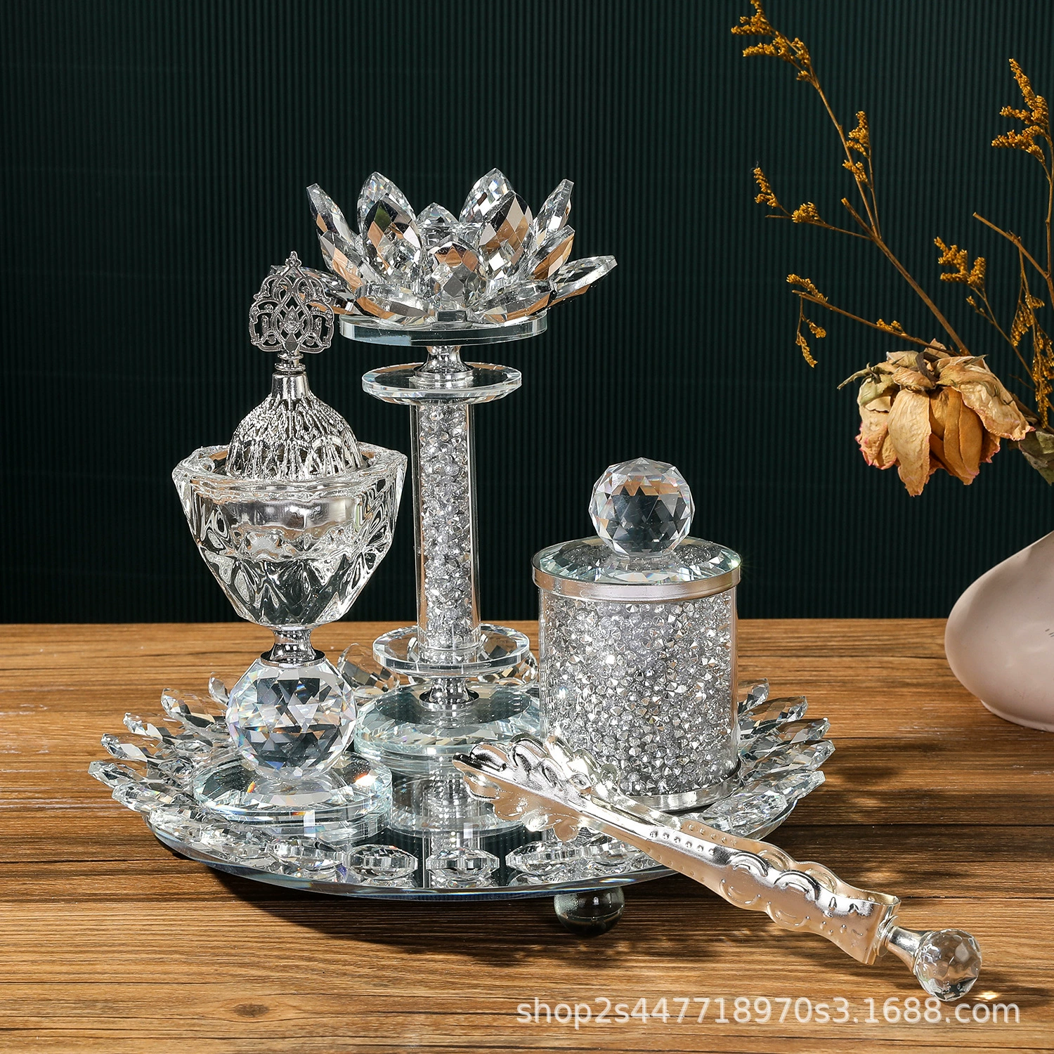 Набор для благовоний из хрустального стекла в форме лотоса, арабский стиль, ближневосточный дизайн, с эффектом бриллиантов, для домашнего декора, оптовая продажа, тубус для благовоний