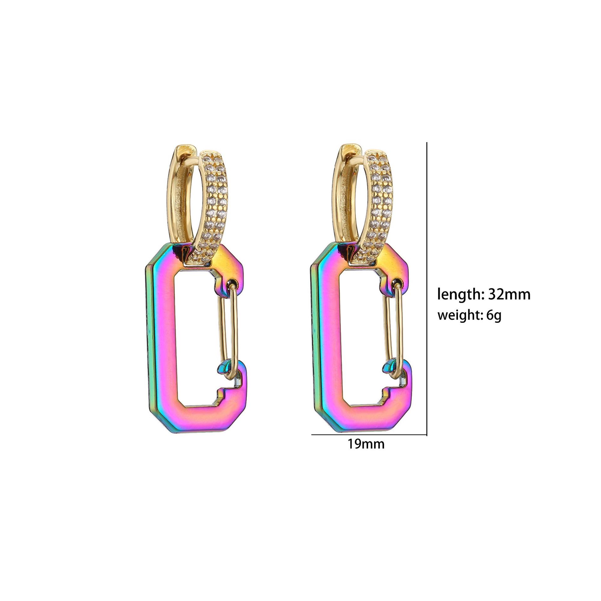 12g Weight Zircon Inlay Material Fashion Geometric Brass Earrings Zircon Copper Earrings