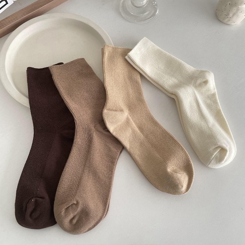 Socks women's solid color socks double-needle comfortable autumn and winter casual ins Japanese trend Korean versatile pile socks cotton