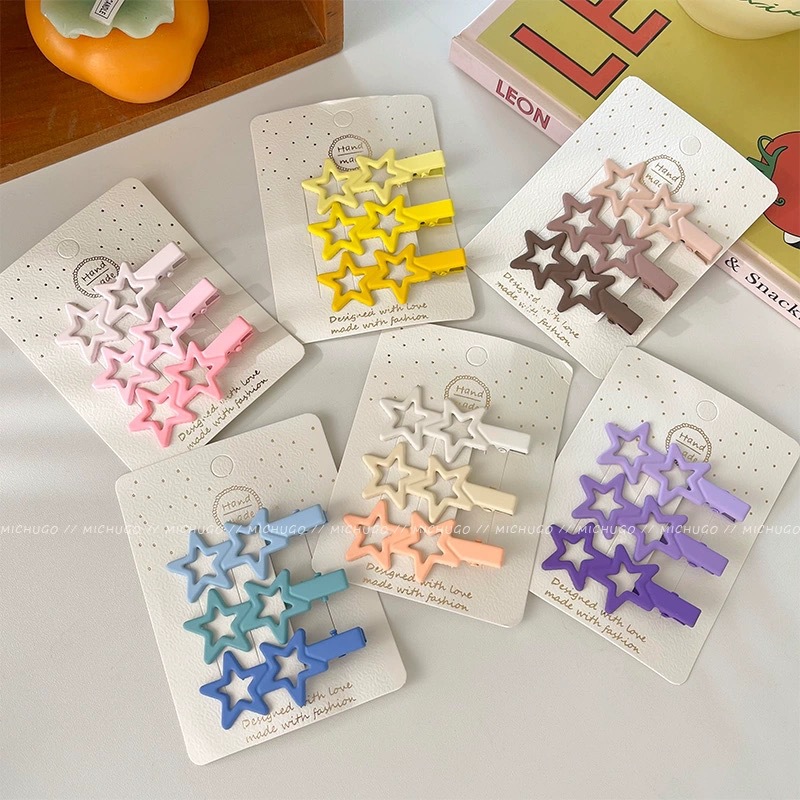 Gradiente de color caramelo estrella horquilla frente femenina pelo roto clip de pico de pato horquilla simple niños frente Bangs clip tocado