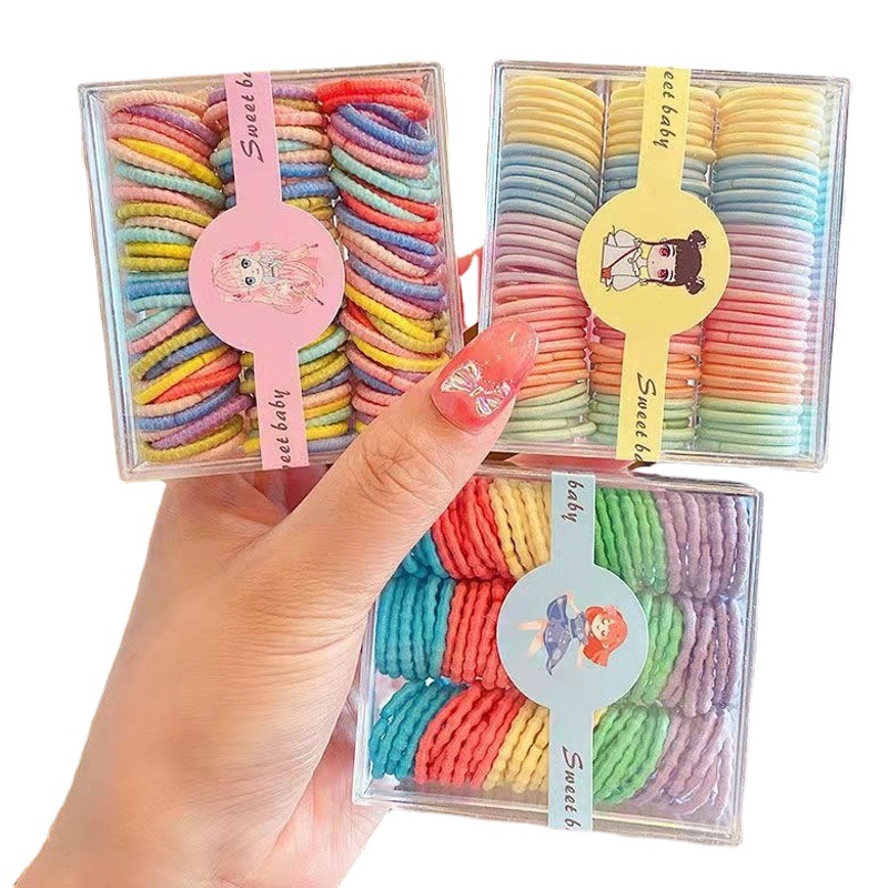 Banda de goma para niños en caja banda de cabello para niños banda de cabello para niñas banda de goma para niñas lazo de pelo para bebés no duele el pulgar del cabello
