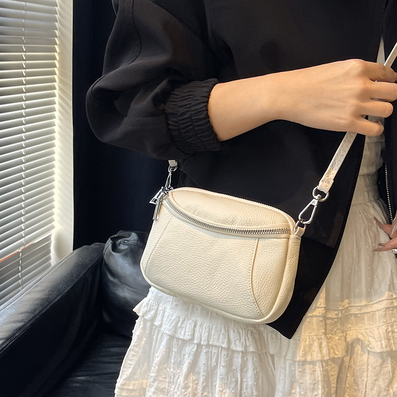 Genuine Leather Women's Handbag Summer New Fashion Simple Small Square Bag Retro Stylish Double Zipper Shoulder Crossbody Bag - Thumbnail 7