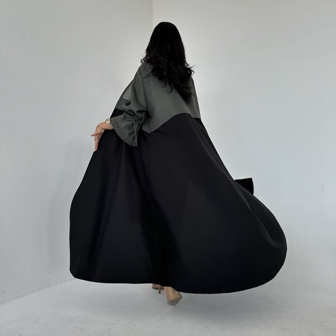 MQ151modest Middle Eastern Muslim Patchwork Fashion Cuff Drawstring Abaya Dubai Turkey Robe_ecoleips.com