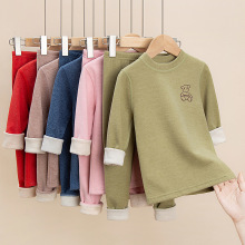 儿童羊毛蚕丝保暖内衣套装中大童秋衣秋裤女宝宝无骨柔软中领睡衣