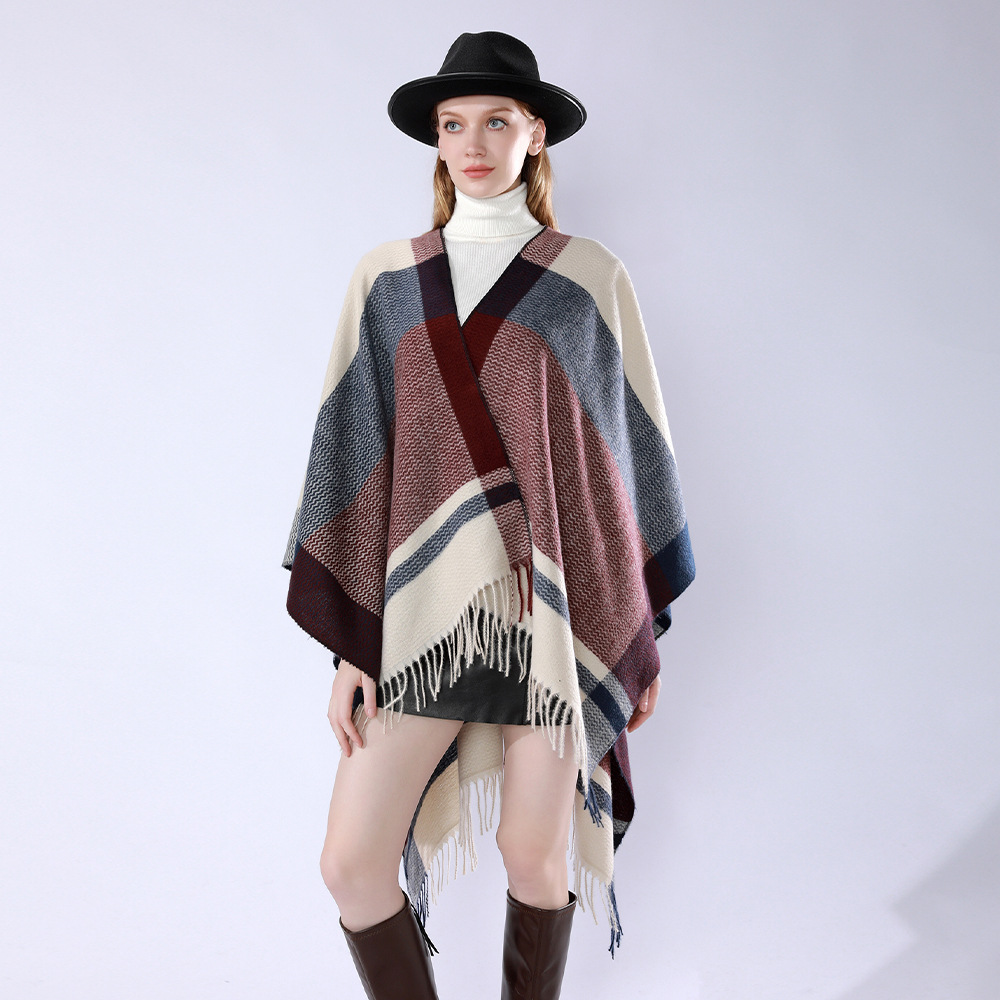 Transfronterizos Amazon nuevos productos a cuadrícula llisa chal de moda europea y americana universal alto abrigo mujer