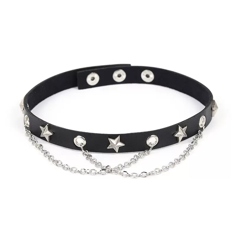 欧美原宿朋克哥特尖钉铆钉项圈颈带时尚潮流手工皮质项链锁骨颈链