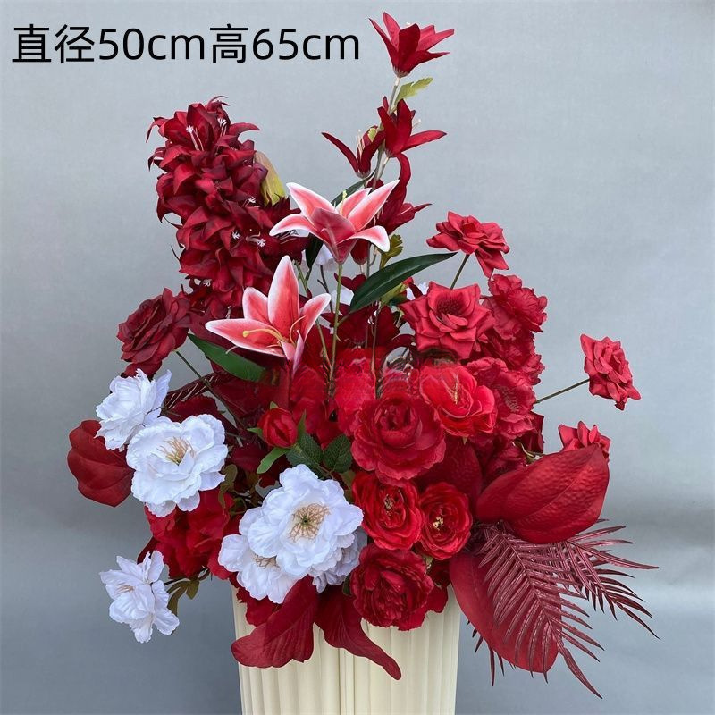 婚庆地排花红色中式订婚宴布置婚礼堂舞台路引花婚庆绢花排仿真花|undefined
