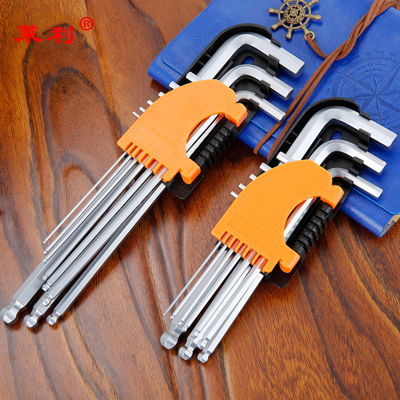 9 piezas de acero hexagonal métrico de longitud media alargada, cabeza de bola hexagonal extra larga, llave hexagonal en forma de L personalizada