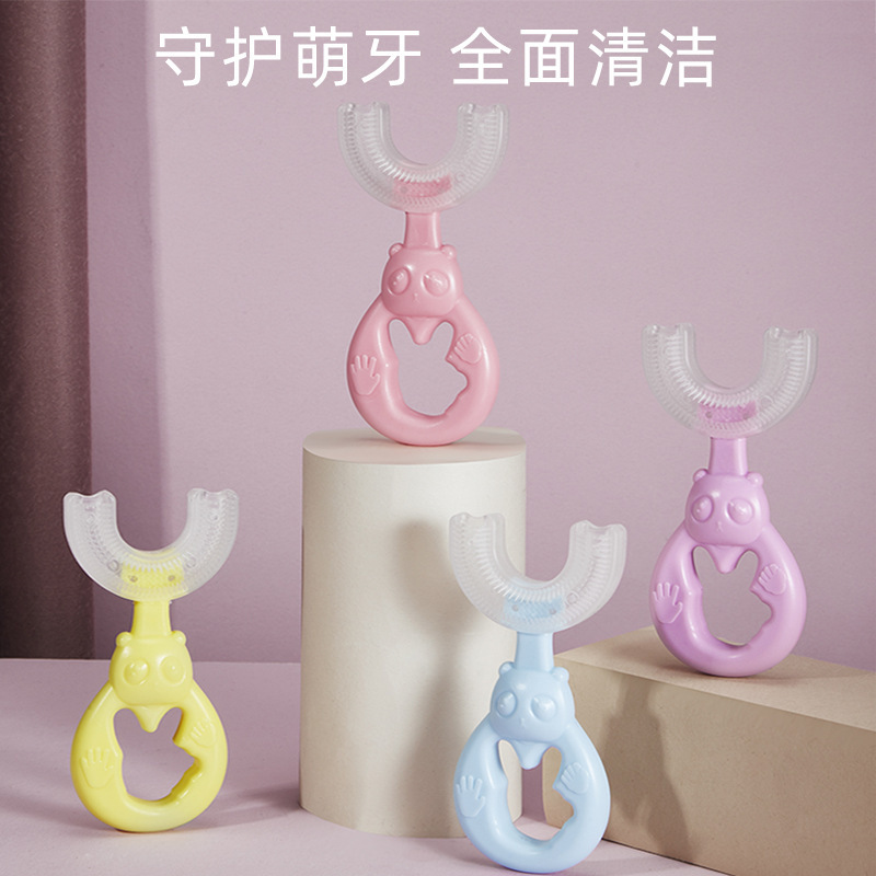 Children's U-shaped Baby Toothbrush U-shaped Infants 2-12 Years Old Children Soft Hair Silicone Mouth with Clean Brushing Artifact Manual