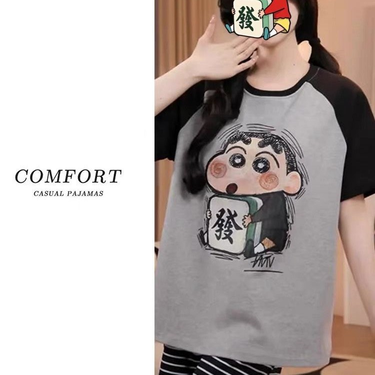 Venta al por mayor transfronteriza con almohadilla para el pecho Pijamas pequeños nuevos pantalones cortos de manga corta de verano para mujer, lindo traje de servicio a domicilio coreano, algodón de imitación