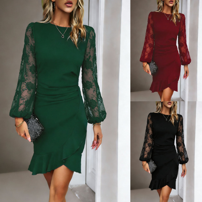 2026 European and American Fashion Cross-Border Foreign Trade Women's Clothing Amazon Independent Site New Lace Puff Sleeve Dress 2026 European and American Fashion Cross-Border Foreign Trade Women's Clothing Amazon Independent Site New Lace Puff Sleeve Dress